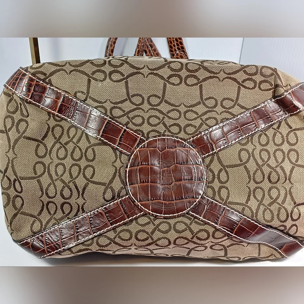 Lancel Canvas Monogram / leather brown crocodile bucket  handbag